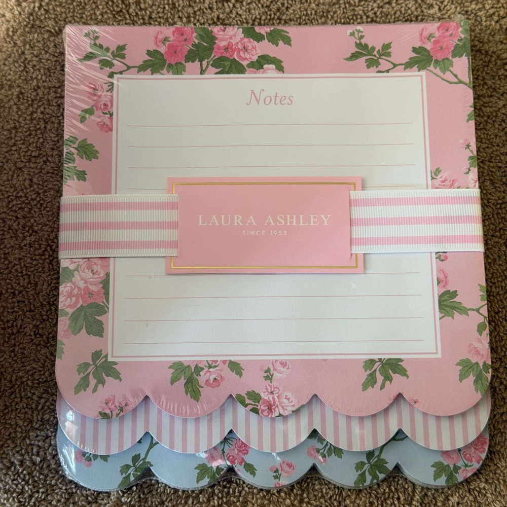 Laura Ashley Pink Floral Scalloped Notes Pad with Ribbon